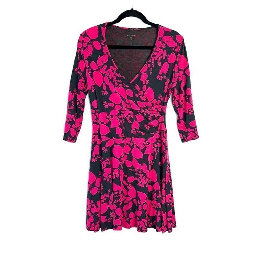 Garnet Hill Brianna Wrap Dress Pink Gray Floral Floral Print 3/4 sleeves M